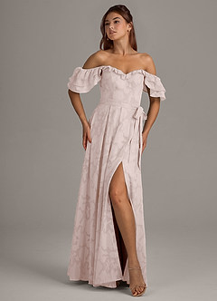 Azazie Aricella Bridesmaid Dresses Blushing Pink A-Line Corset Floral Burnout Dress image7