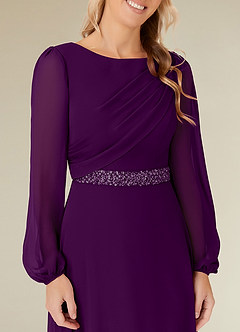 Azazie Priyanka Mother of the Bride Dresses Grape A-Line Boatneck Pleated Chiffon Dress image3