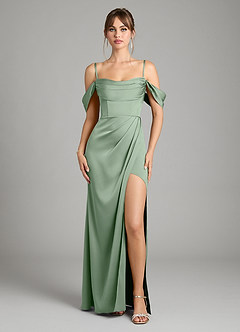 Azazie Johana Bridesmaid Dresses Matcha Mermaid Off the Shoulder Stretch Satin Convertible Dress image3