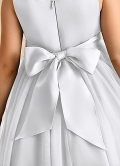 Azazie Twinsie Flower Girl Dresses White A-Line Bow Tulle Dress image8