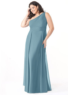 Azazie Dallas Bridesmaid Dresses Moody Blue A-Line One Shoulder Chiffon Dress image8