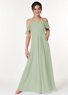 Azazie Dakota Junior Dusty Sage A-Line Off the Shoulder Chiffon Dress image1