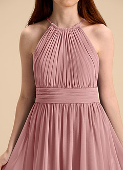 Azazie Malone Junior Robe Trapèze en Mousseline de soie Plissée Rose Poussiéreuse image8