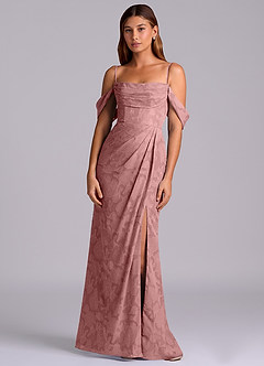 Azazie Johana Bridesmaid Dresses Dusty Rose Mermaid Off the Shoulder Floral Burnout Convertible Dress image6