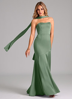 Azazie Shiloh Robes de demoiselle d'honneur Robe Sirène Convertible en Satin extensible Sans bretelle Matcha image1