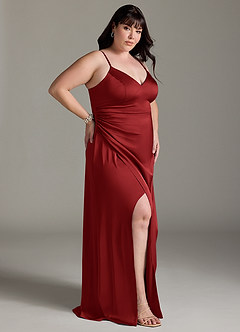 Azazie Marchella Brautjungfernkleider A-Linie Korsett Stretch-Satin Kleid Granatapfelrot image9