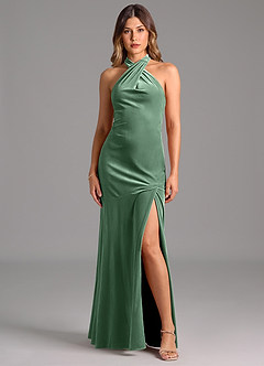 Azazie Drita Bridesmaid Dresses Eucalyptus A-Line Pleated Velvet Dress image4