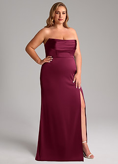 Azazie Saige Bridesmaid Dresses Burgundy Sheath Off the Shoulder Stretch Satin Dress image17