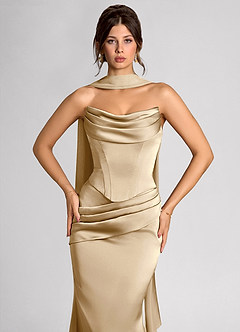 Calista Dark Champagne Luminous Satin Maxi Dress image6