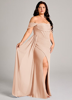 Azazie Amyra Bridesmaid Dresses English Rose Sheath Off the Shoulder Chiffon Convertible Dress image12