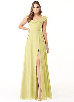 Azazie Jinny Brautjungfernkleider A-Linie Quadratischer Ausschnitt Gerüscht Chiffon Kleid Zitronensorbet image1
