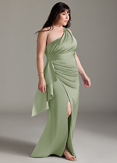 Azazie Maive Bridesmaid Dresses Dusty Sage Sheath Ruched Stretch Satin Dress image8