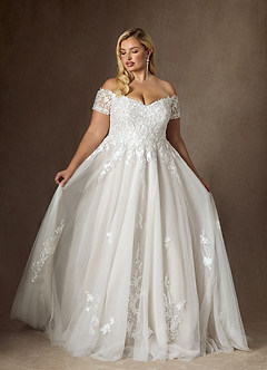 Azazie Rowe Wedding Dresses Diamond White Ball-Gown Off the Shoulder Tulle Dress image9