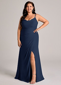 Azazie Deandra Bridesmaid Dresses Dark Navy Mermaid Pleated Chiffon Dress image9