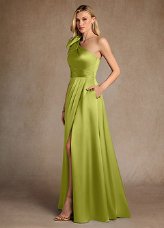 Azazie Easton Mère de la mariée Robes Robe Trapèze en Satin extensible Une épaule Citronnelle image2