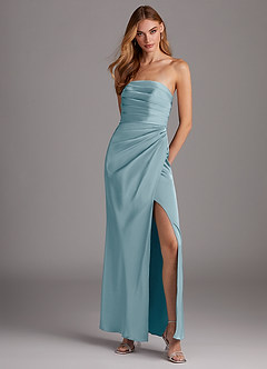 Azazie Lexie Bridesmaid Dresses Moody Blue Sheath Strapless Stretch Satin Convertible Dress image1