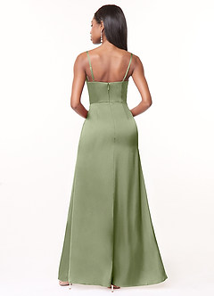 Azazie Maci Brautjungfernkleider A-Linie V-Hals Gefaltet Stretch-Satin Kleid Pistazie image2
