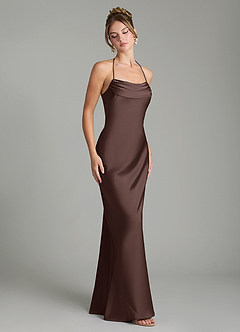 Azazie Mae Robes de demoiselle d'honneur Robe Sirène en Satin extensible Plissée Ganache image5