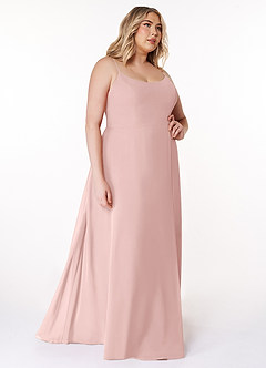 Azazie Moira Brautjungfernkleider Eine Linie Schaufel Chiffon Kleid Puderrosa image11