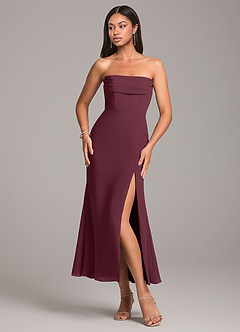 Azazie Saige Bridesmaid Dresses Cabernet Sheath Off the Shoulder Chiffon Convertible Dress image6