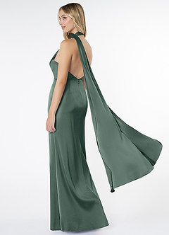 Azazie Kaylani Bridesmaid Dresses Sea Moss Mermaid High Neck Stretch Satin Dress image4