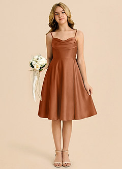 Azazie Bear Junior Linia A Dekolt w kształcie serca Satyna elastyczna Mini Młodsza druhna Sukienka image6