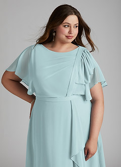 Azazie Aaliyah vestidos de dama de honor modestos Vestido de Corte En A Plisado Scoop Hasta el suelo Gasa image11