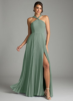Azazie Afra Abiti da Damigella Abito A-Line in Chiffon Plissettato Salvia Argentata image1