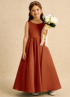 Azazie Pepper vestidos de niña de las flores Vestido de Pimenton de Satin Mate de Corte En A con Plisado image6