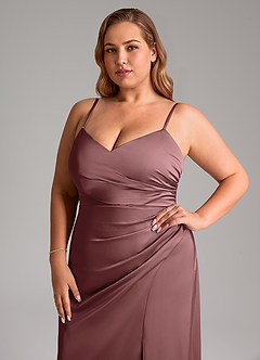 Azazie Azuree Bridesmaid Dresses Vintage Mauve A-Line Pleated Stretch Satin Dress image14