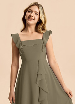 Azazie Nori Junior Willow Green A-Line Ruched Chiffon Dress image7