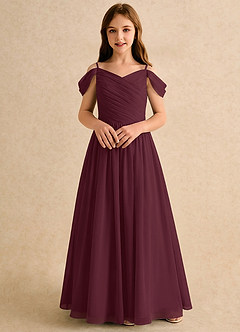 Azazie Chelo Girls Formal vestidos de niña de las flores Vestido de Cabernet de Gasa de Corte en A con Plisado image4