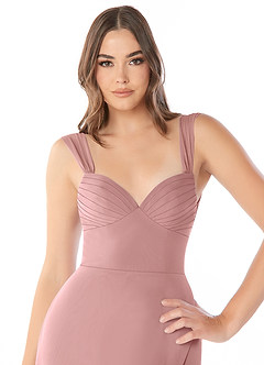 Azazie Audre Brautjungfernkleider Meerjungfrau-Linie Plissee Chiffon Kleid Altrosa image5