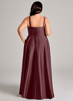 Azazie Shaude Bridesmaid Dresses Sangria A-Line Pleated Stretch Satin Dress image13