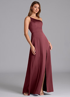 Azazie Trina Final Sale Merlot A-Line One Shoulder Stretch Satin Dress image4