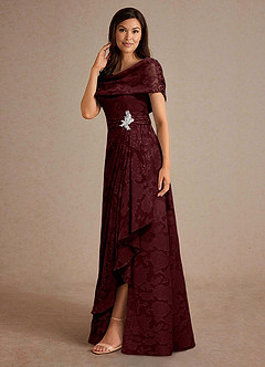 Azazie Branford Mother of the Bride Dresses Cabernet A-Line Pleated Floral Burnout Dress image2