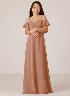 Azazie Juna Junior Robe Trapèze en Mousseline de soie Épaule décolletée Champagne Rosé image4