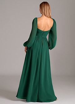 Azazie Alia Bridesmaid Dresses Emerald A-Line Long Sleeve Chiffon Dress image4