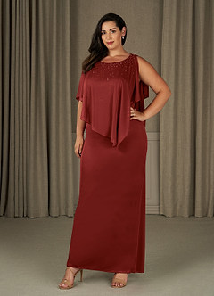 Azazie Aspyn Mother of the Bride Dresses Rust Sheath Beaded Mesh Dress image11