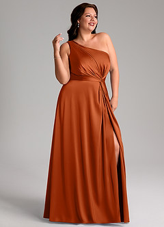 Azazie Brooke Bridesmaid Dresses Burnt Orange A-Line One Shoulder Stretch Satin Dress image11