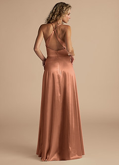 Azazie Davis Bridesmaid Dresses Bronzer A-Line Pleated Metallic Satin Dress image3