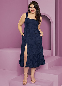 Barbie ♥ Azazie Robes de demoiselle d'honneur Robe Trapèze en Blumen-Burnout avec poches Bleu Marine Foncé image8