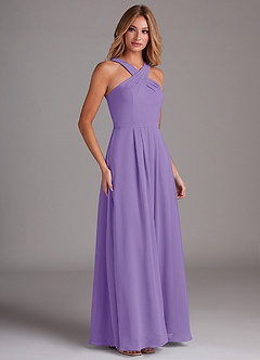 Azazie Dixie Bridesmaid Dresses Tahiti A-Line Halter Pleated Chiffon Dress image4