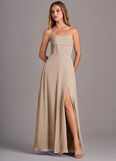 Azazie Carolyn Bridesmaid Dresses Taupe A-Line Pleated Chiffon Dress image5