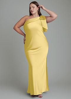 Azazie Yuanna Bridesmaid Dresses Canary Mermaid One Shoulder Stretch Satin Dress image11