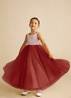 Azazie Tay Flower Girl Dresses Terracotta A-Line Sequins Tulle Dress image6