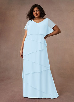 Azazie OHara Mère de la mariée Robes Robe Trapèze en Mousseline de soie Col V Bleu Ciel image12