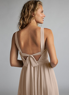 Azazie Aziza Bridesmaid Dresses Taupe A-Line V-Neck Pleated Chiffon Dress image6