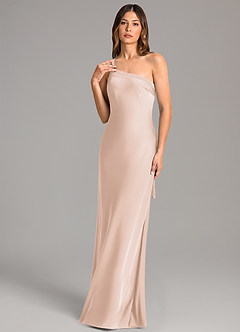 Azazie Monroe Bridesmaid Dresses Blushing Pink Mermaid One Shoulder Stretch Satin Dress image1