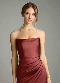 Azazie Leonis Bridesmaid Dresses Terracotta Mermaid Pleated Stretch Satin Convertible Dress image5